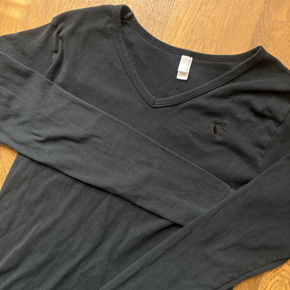 Modern Apple Employee American Apparel Women's Long Sleeve V Neck T Shirt